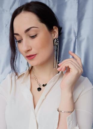 Чорні сережки вечірні святкові ручної роботи