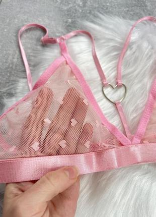 Сексуальный прозрачный комплект белья с сердечками розовый трусики и лиф7 фото
