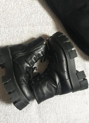 Ботинки кожаные зимние на платформе женские кожанные ботинки черные сапоги на платформе чёрные зимние -38р8 фото