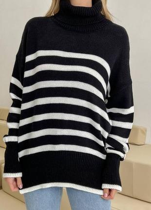 5 кольорів | светр у смужку  оверсайз під горло 🇺🇦 вовна акрил | свитер в полоску под горло3 фото