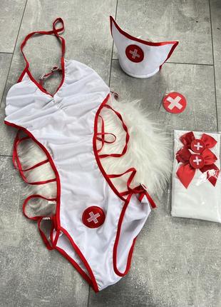 Сексуальное интимное белье боди костюм медсестры с чулками2 фото