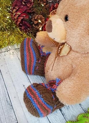 Пінетки в'язані шерстяні коричневі для новонароджених 8 см спицями handmade