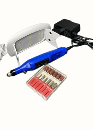 Стартовий набір для домашнього манікюру лампа sun mini і фрезер ручка ( колір випадковий)2 фото