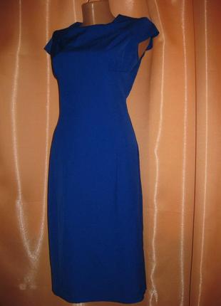 Классическая элегантное нарядное силуэтное приталенное платье миди синее 38-40eu/укр44 sezone км12581 фото