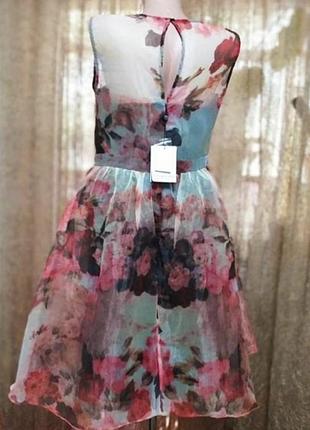 Коктейльне плаття з квітковим органзи з спідницею пачкою4 фото