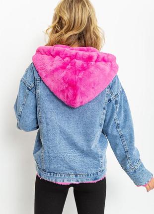 Джинсовая куртка утепленная цвет розовый3 фото