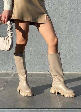 Жіночі шкіряні зимові чоботи колір лате7 фото