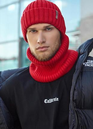 Мужской комплект «канзас» (шапка и шарф-хомут) красный
