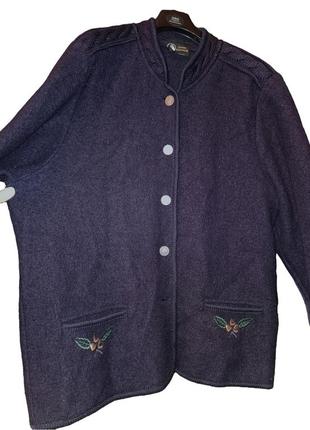 Шерстяная тёплая кофта кардиган женский жакет пиджак в бохо этно баварском стиле с карманами накладными вышивка дубовый лист жёлудь косы alpine3 фото