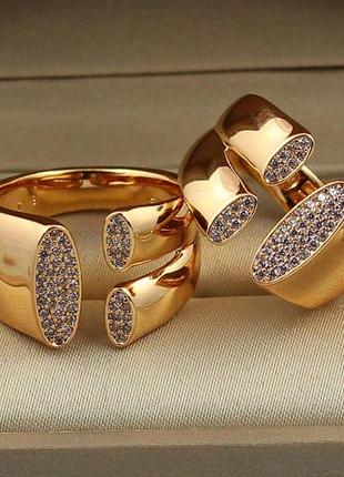 Кольцо xuping jewelry раздвижное три овала из камней р 16 золотистое