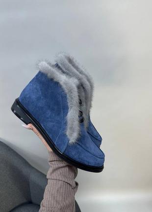 Ботинки лоферы женские деми зима натуральная кожа замша норка3 фото