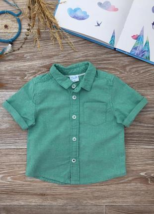 Рубашка зеленая бирюзовая с коротким рукавом 74 см1 фото