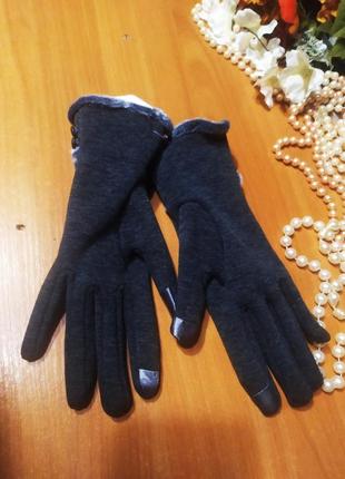 Класні мягесенькі трикотажні сірі рукавички теплі перчатки сенсорние мех хутро luxе нові етикетка3 фото