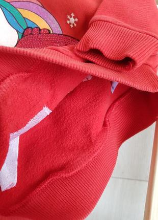 Красный свитшот с единорогом на флисе фирмы george на 18/24 месяцев5 фото
