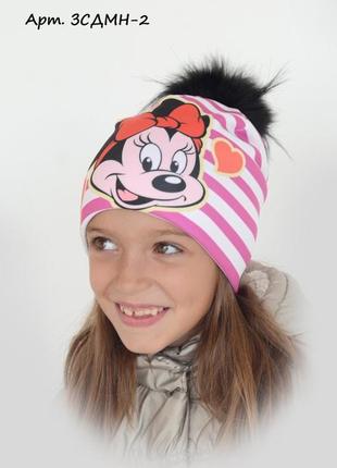 Зимняя шапка на девочку минни маус (размер 50-54 см)
