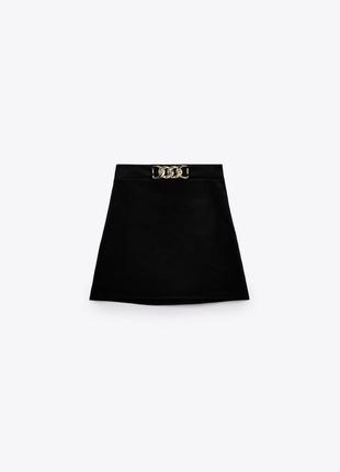 Zara спідниця міні трапеція з декором black | 2157/247