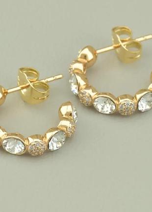 Позолочені сережки кристали swarovski медичне золото подарунок позолоченные серьги кристаллы сваровски подарок