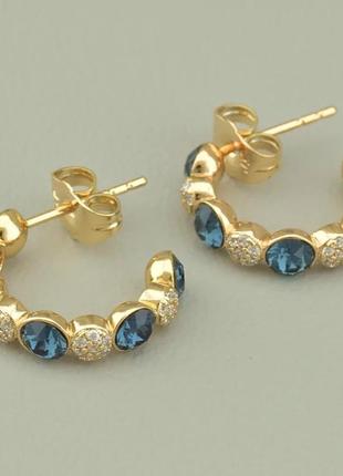 Позолочені сережки кристали swarovski медичне золото подарунок позолоченные серьги кристаллы сваровски медзолото подарок
