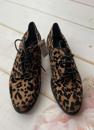 Коричневые туфли оксфорды с леопардовым принтом