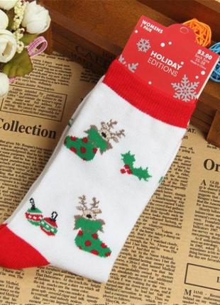 Шкарпетки з новорічним принтом білі 35-39