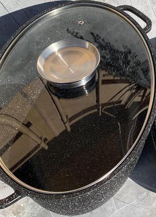 Гусятница из литого алюминия с мраморным покрытием и жаровней 8л edenberg eb-9173 гусятница сковорода гриль