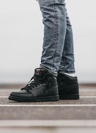 Кросівки зимові черевики nike air jordan 1 black хутро ботинки кроссовки зима