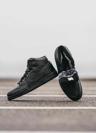 Кросівки зимові черевики nike air jordan 1 black хутро ботинки кроссовки зима5 фото