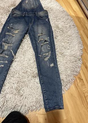 Комбинезон джинсовый джинсы 👖 рваный красивый модный стильный классный кр3 фото