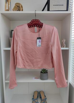 Рубашка сорочка блуза блузка кром топ кроптоп рожева нарядна сатинова стильна бренд