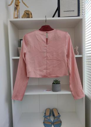 Рубашка сорочка блуза блузка кром топ кроптоп рожева нарядна сатинова стильна бренд4 фото