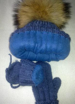 Зиминий комплект (шапочка, шарф и варежки)3 фото