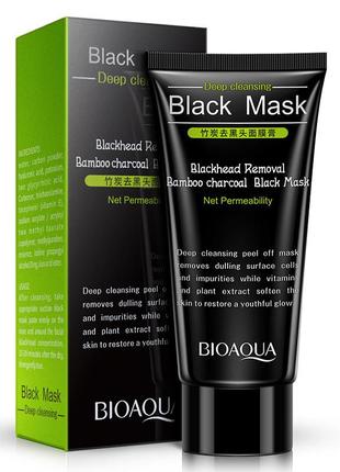 Черная маска-пленка с углем от черных точек bioaqua black mask blackhead removal, 60 г1 фото