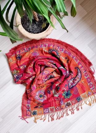 Шерстяной шарф яркий в цветы теплый ексклюзивный ручная работа2 фото