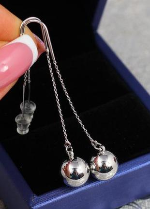 Сережки протяжки xuping jewelry 5,5 см з кульками 9 мм сріблясті