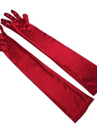 Рукавички атласні бордові вище ліктя