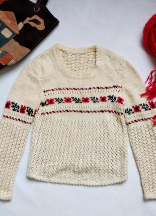 Шерстяная ажурный свитер с орнаментом