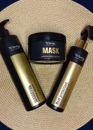 Набір засобів для волосся шампунь,маска,термозахист top beauty1 фото