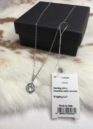 Серебряное колье ожерелье цепь цепочка с большим камнем кулоном кулон подвеска большой камень серебро проба 925 новое с биркой италия
