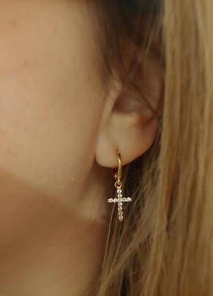 Серьги подвески xuping jewelry крестики 3 см золотистые3 фото