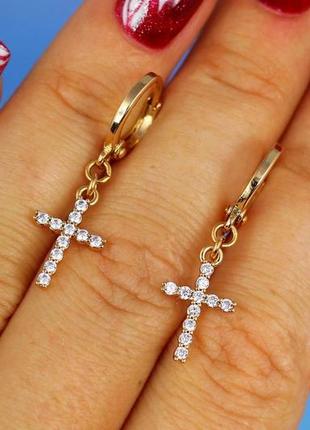 Серьги подвески xuping jewelry крестики 3 см золотистые2 фото