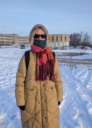 Моднявое стеганое длинное пальто оверсайз