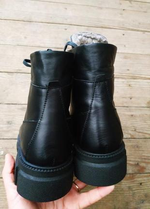 Чорні шкіряні зимові черевики на шнурках, натуральна шкіра6 фото
