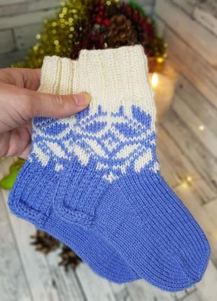 Шкарпетки новорічні дитячі шерстяні теплі в'язані спицями 3-4 роки handmade