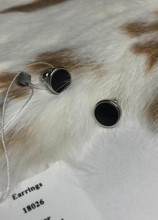 Серебряные серьги серёжки пусеты гвоздики на винтике круг круглые с чёрной эмалью чёрные капли серебро проба 925 новые с биркой италия