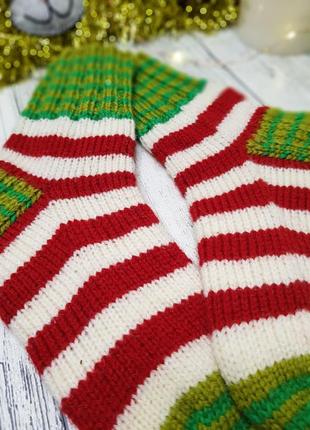 Шкарпетки теплі шерстяні новорічні дитячі в'язані спицями 5-6 роки handmade3 фото