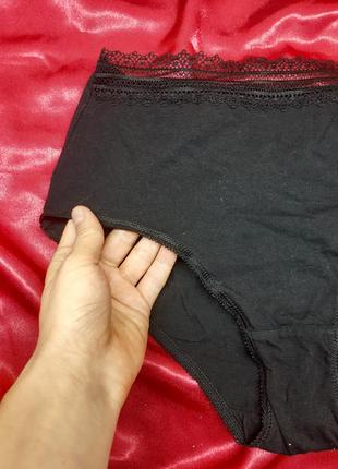 Идеальные чёрные кружевные сексуальные секси трусы трусики на высокой посадке с закрытой попой закрытые большого размера хлопковые4 фото