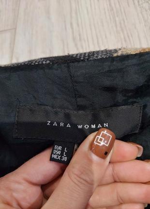 Шерстяное пальто zara в коричнево- черную клетку 48-506 фото