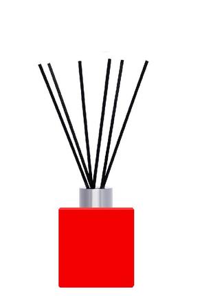 Флакон квадратный для аромадиффузора 50 мл красный в комплекте черные палочки 6 шт