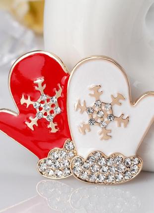 Брошь новогодняя рукавички, унисекс «christmas mittens» рождественская