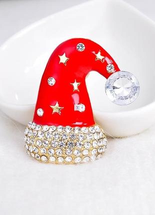 Брошь новогодняя шапка санта клауса, унисекс «santa’s hat» рождественская1 фото